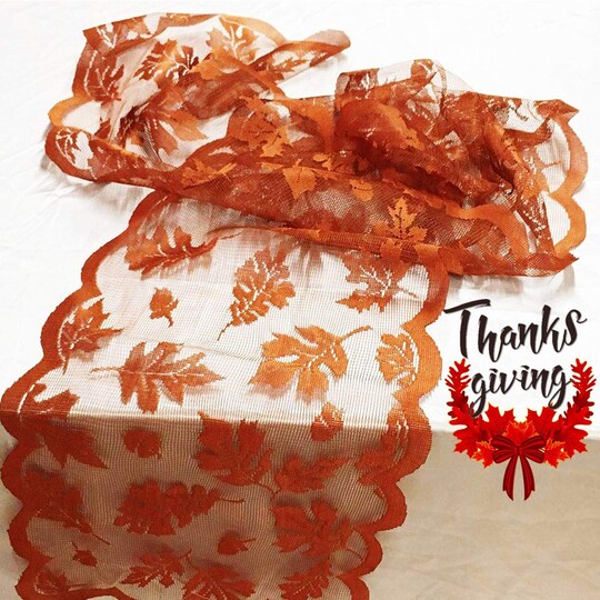 Camlinbo; Fall Table Runner Decorations 13 x 72 Inch Maple Leaves Table Runner Fall Decor Harvest Lace Pumpkin Runner Brow Long Fall Table Line Fall Thanksgiving Autumn Dinner Home Decor (Brown); Category:Table Linen & Runners; Image:1